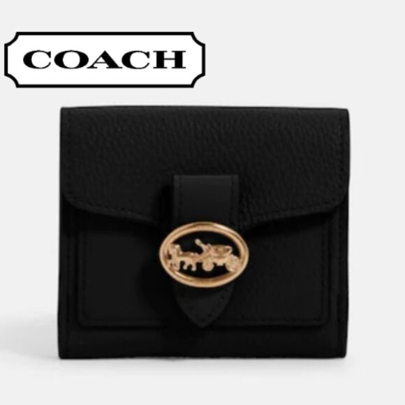 Coach Black Snap Wallet with Gold Horse and Carriage Buckel (Georgie) - Picture 1 of 8